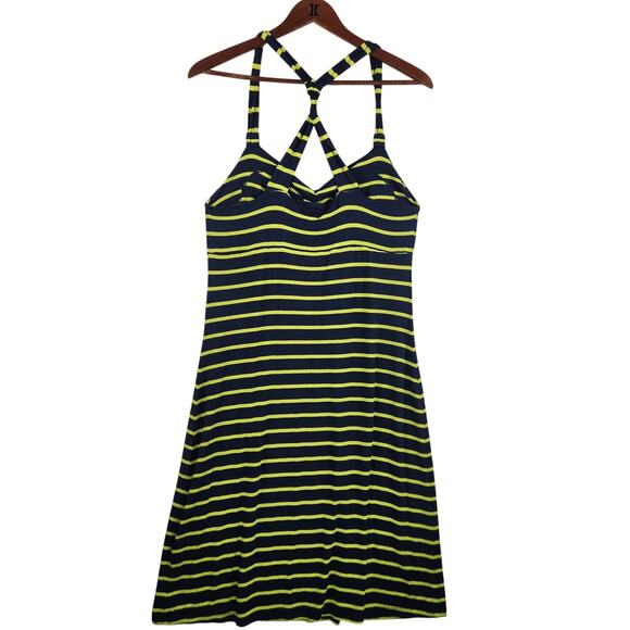 Dakini Athletic Dress Women’s SZ LG Blue/Lime Striped Stretch Twist Back Detail - Picture 2 of 14
